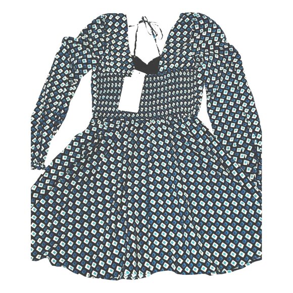 Band of the Free NWT Genevieve Teal Diamond Long Sleeve Mini Dress Sz XS Blue - Picture 5 of 13